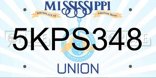 5KPS348 Mississippi License Plate