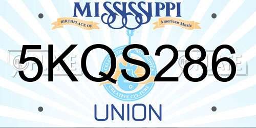 5KQS286 Mississippi License Plate
