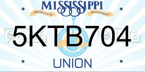 5KTB704 Mississippi License Plate