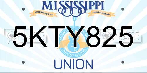 5KTY825 Mississippi License Plate