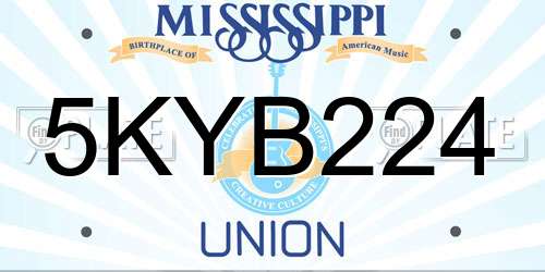5KYB224 Mississippi License Plate