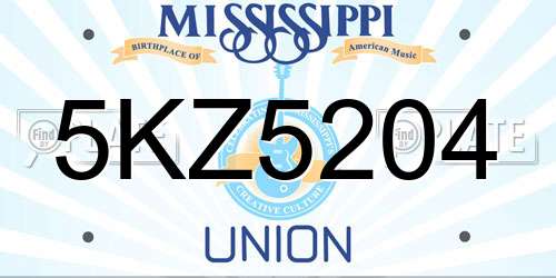 5KZ5204 Mississippi License Plate