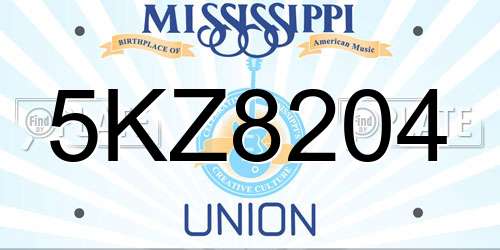 5KZ8204 Mississippi License Plate