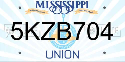 5KZB704 Mississippi License Plate