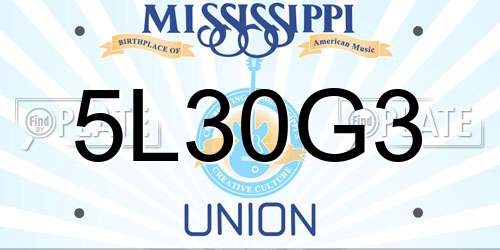 5L30G3 Mississippi License Plate