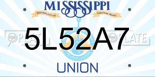 5L52A7 Mississippi License Plate