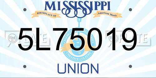 5L75019 Mississippi License Plate