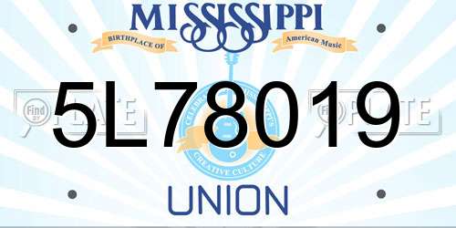 5L78019 Mississippi License Plate