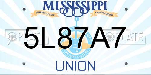 5L87A7 Mississippi License Plate