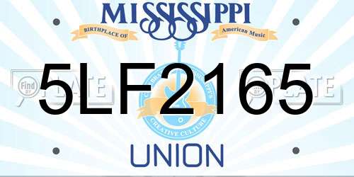 5LF2165 Mississippi License Plate