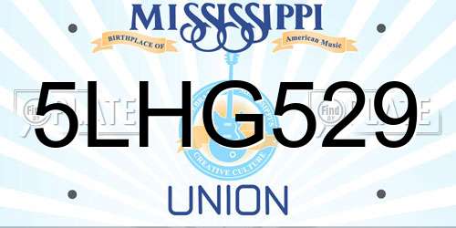 5LHG529 Mississippi License Plate