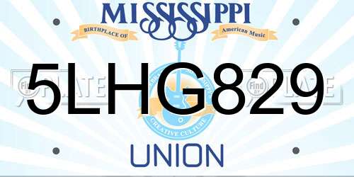 5LHG829 Mississippi License Plate