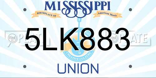 5LK883 Mississippi License Plate