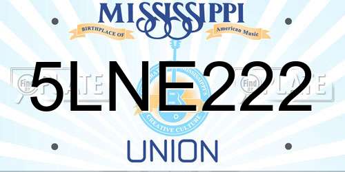 5LNE222 Mississippi License Plate