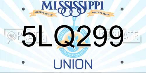 5LQ299 Mississippi License Plate