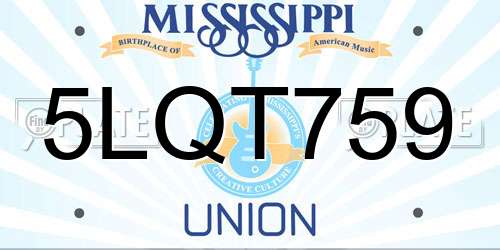 5LQT759 Mississippi License Plate