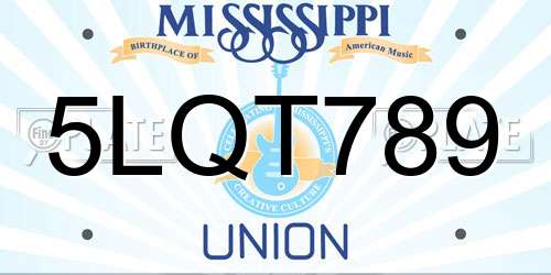 5LQT789 Mississippi License Plate