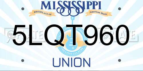 5LQT960 Mississippi License Plate