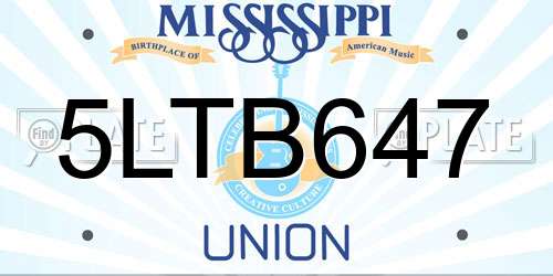 5LTB647 Mississippi License Plate