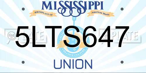 5LTS647 Mississippi License Plate