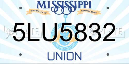 5LU5832 Mississippi License Plate
