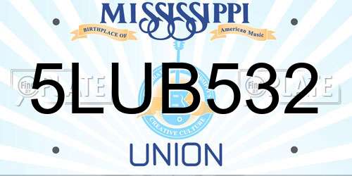 5LUB532 Mississippi License Plate
