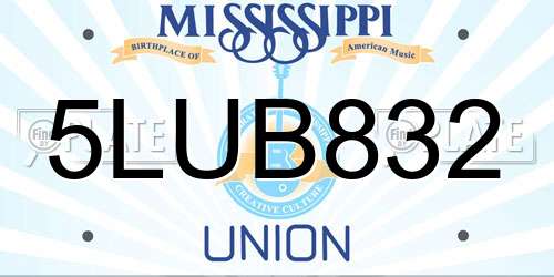 5LUB832 Mississippi License Plate