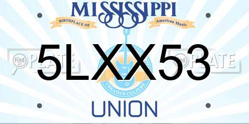 5LXX53 Mississippi License Plate
