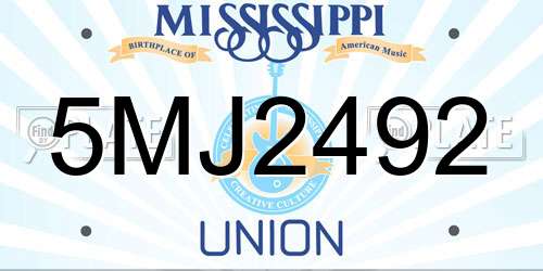 5MJ2492 Mississippi License Plate
