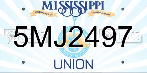 5MJ2497 Mississippi License Plate