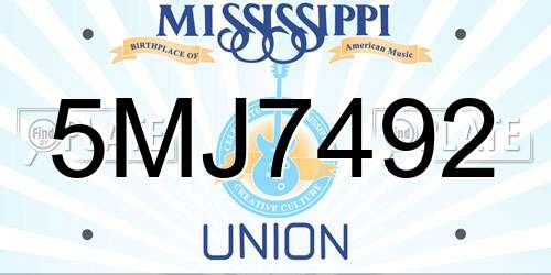 5MJ7492 Mississippi License Plate