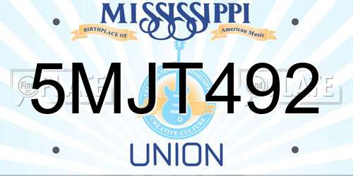 5MJT492 Mississippi License Plate