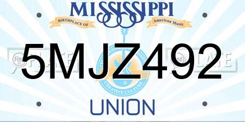 5MJZ492 Mississippi License Plate