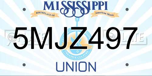 5MJZ497 Mississippi License Plate