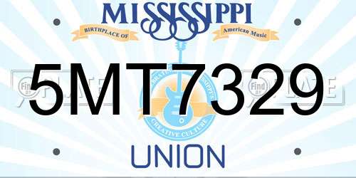 5MT7329 Mississippi License Plate