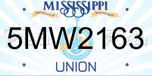 5MW2163 Mississippi License Plate