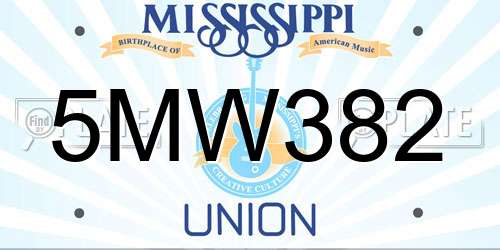 5MW382 Mississippi License Plate