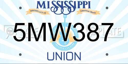 5MW387 Mississippi License Plate