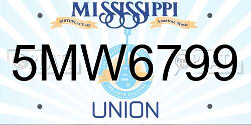 5MW6799 Mississippi License Plate