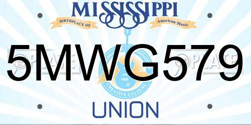 5MWG579 Mississippi License Plate