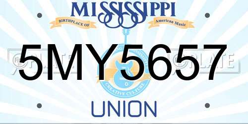 5MY5657 Mississippi License Plate