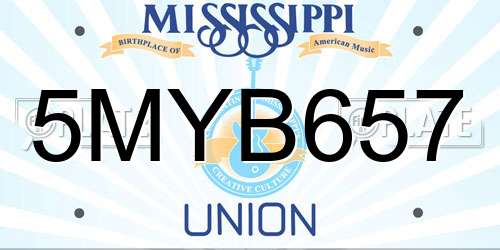 5MYB657 Mississippi License Plate