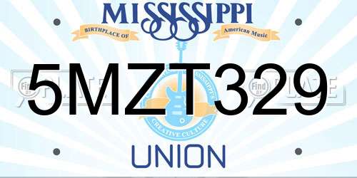 5MZT329 Mississippi License Plate
