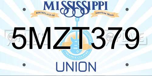 5MZT379 Mississippi License Plate