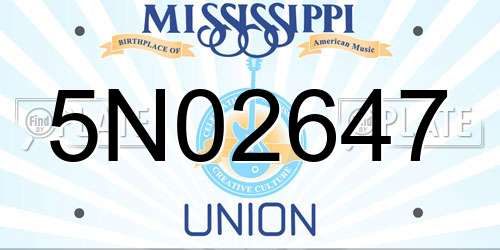 5N02647 Mississippi License Plate
