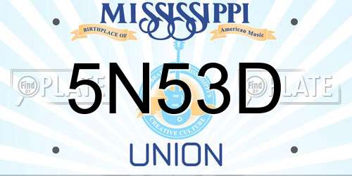 5N53D Mississippi License Plate