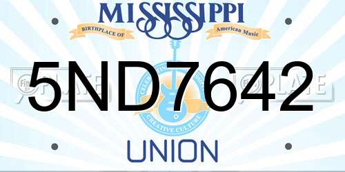 5ND7642 Mississippi License Plate