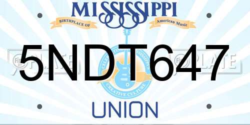 5NDT647 Mississippi License Plate