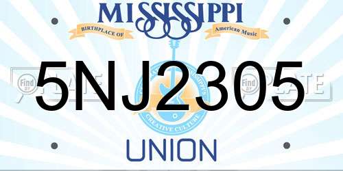 5NJ2305 Mississippi License Plate