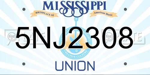 5NJ2308 Mississippi License Plate